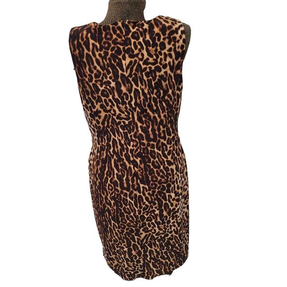 Lauren Ralph Lauren Leopard Print Jersey Knit Rouched Side Slit Neckline Size 16 - Picture 4 of 14